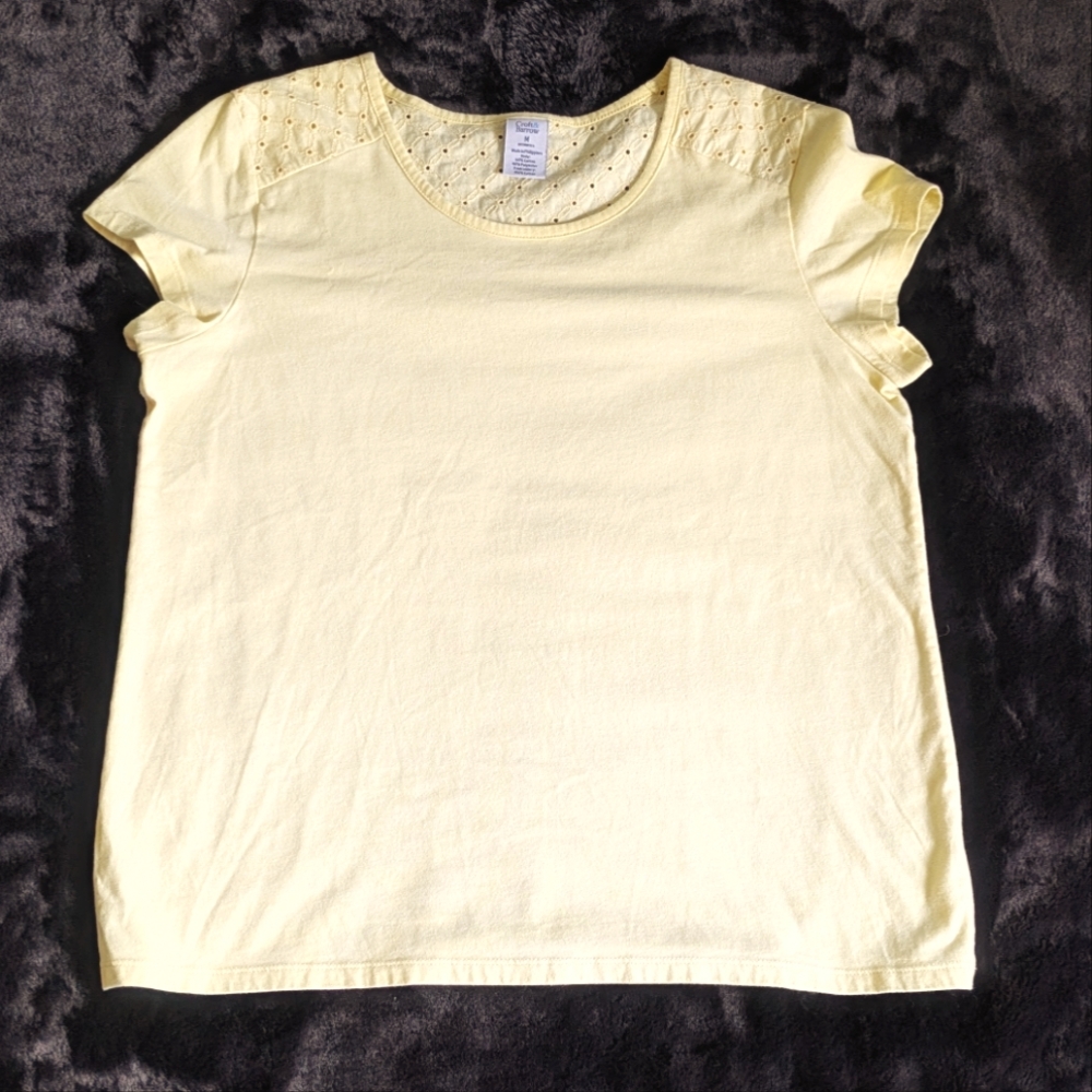 Women's Cute Yellow Tee with Embroidery Detail
